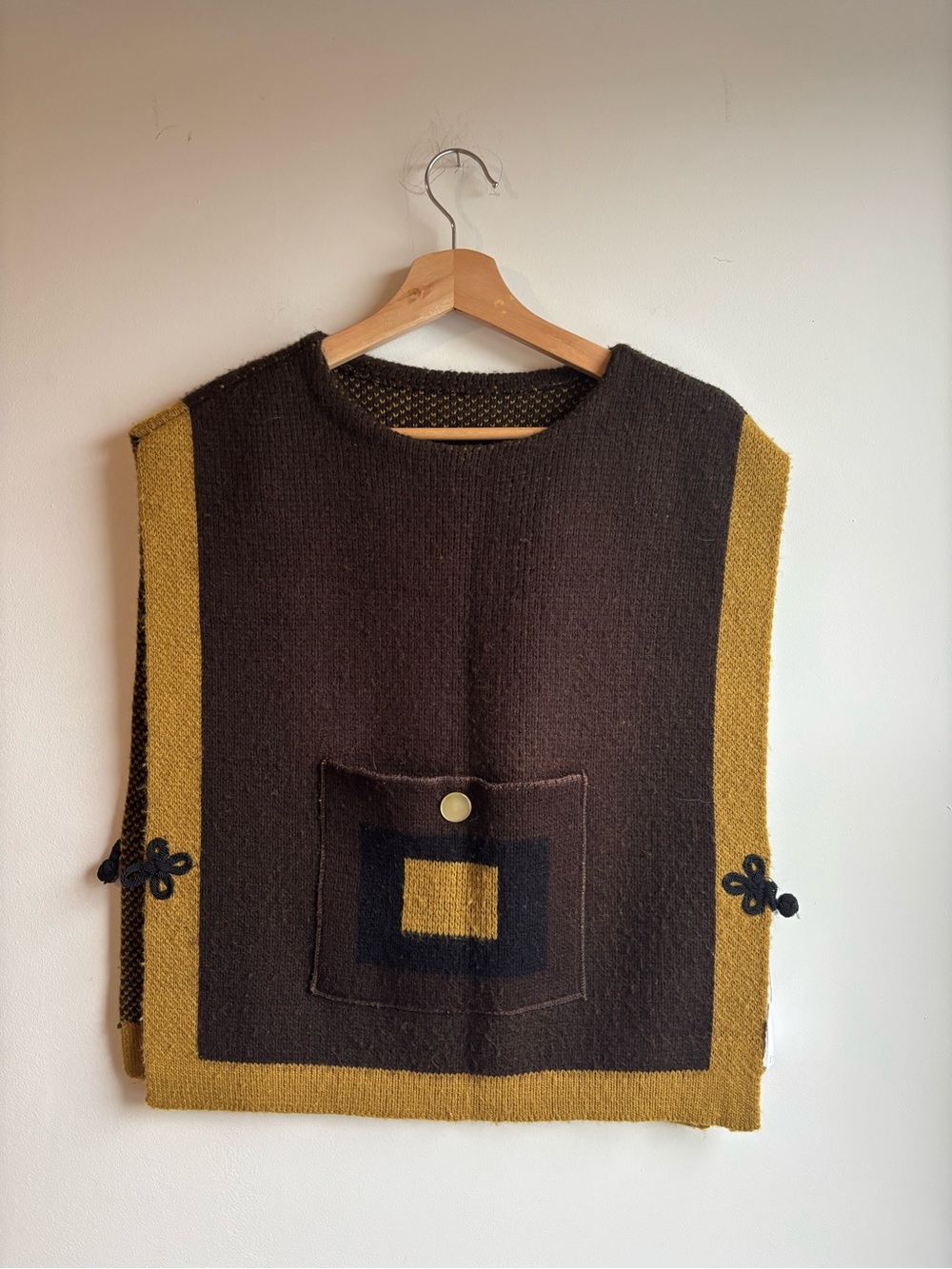 Brown and Mustard Knit Poncho